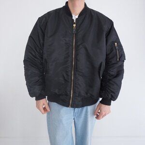 Vintage '90s Tradesman Black Orange Liner Ribbed Zip Up Bomber Pilot Jacket XL